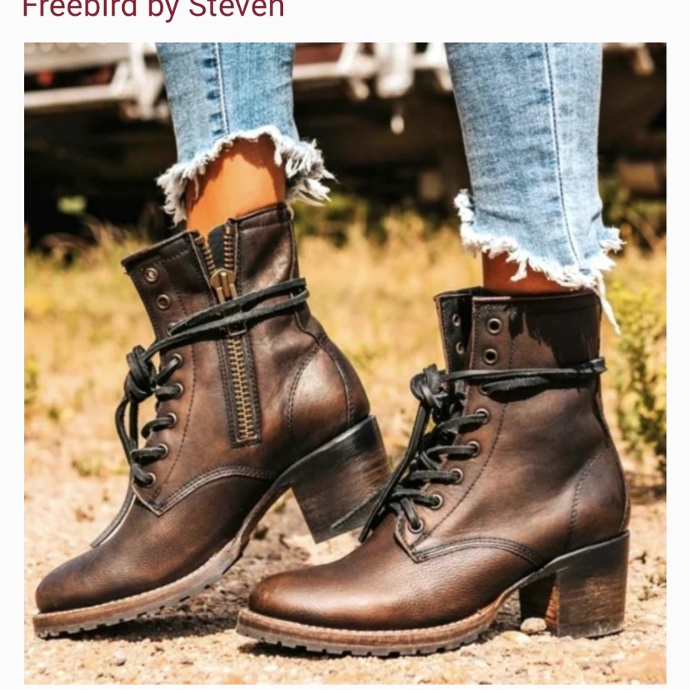 Freebird By Steven Cavalier Ankle Boots Dark Brown Black Lace Zip Up Booties New